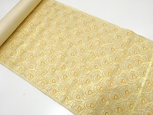 アンティーク　孔雀羽根模様織り出し　名古屋帯地反物